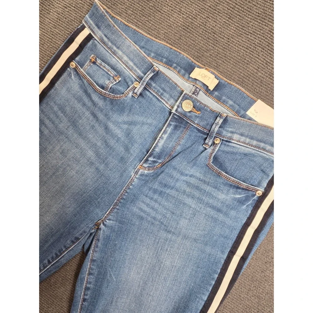 Loft Outlet Modern Skinny Jeans Womens 8 Blue Side Stripe Raw Hem‎ NWT